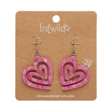 Load image into Gallery viewer, Pink Heart Maze Ripple Drop Earrings - Erstwilder Valentines 2025