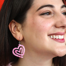 Load image into Gallery viewer, Pink Heart Maze Ripple Drop Earrings - Erstwilder Valentines 2025