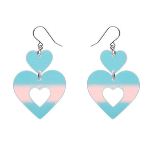 Iridescent Double Heart Drop Earrings - Erstwilder Valentines 2025