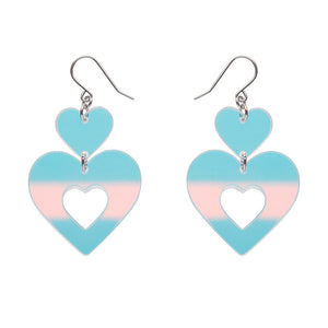 Iridescent Double Heart Drop Earrings - Erstwilder Valentines 2025