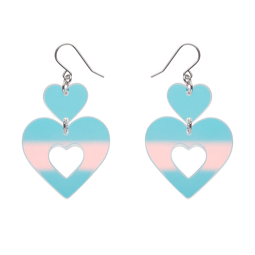 Iridescent Double Heart Drop Earrings - Erstwilder Valentines 2025