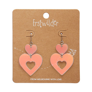 Iridescent Double Heart Drop Earrings - Erstwilder Valentines 2025