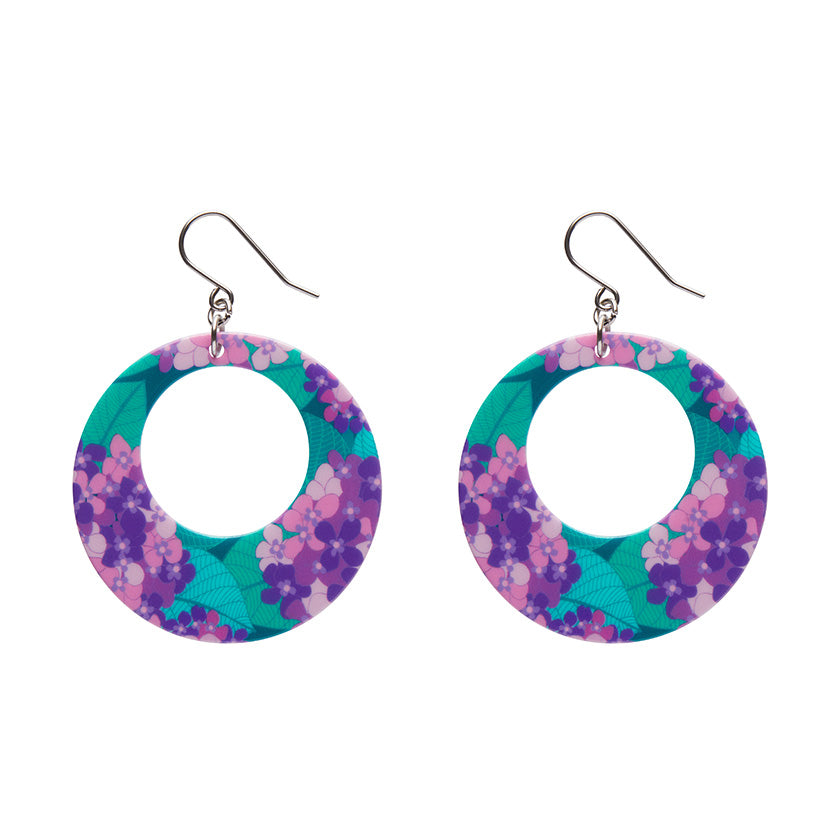 Purple Hydrangea Circle Drop Earrings - Erstwilder x Jocelyn Proust