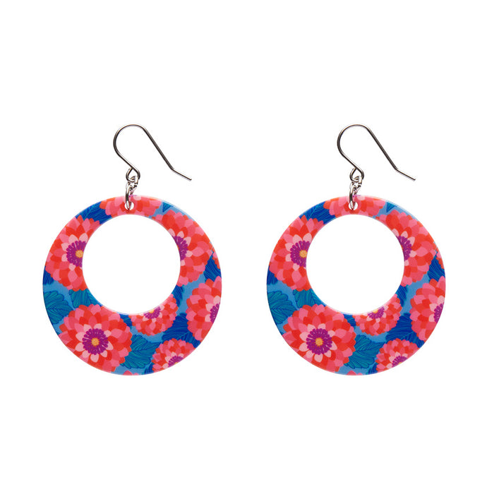Pink Dahlia Circle Drop Earrings - Erstwilder x Jocelyn Proust