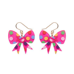 Pink Polka Dot Bow Drop Earrings - Erstwilder A Day At The Fair