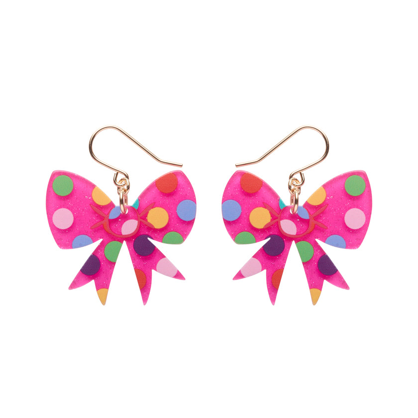 Pink Polka Dot Bow Drop Earrings - Erstwilder A Day At The Fair