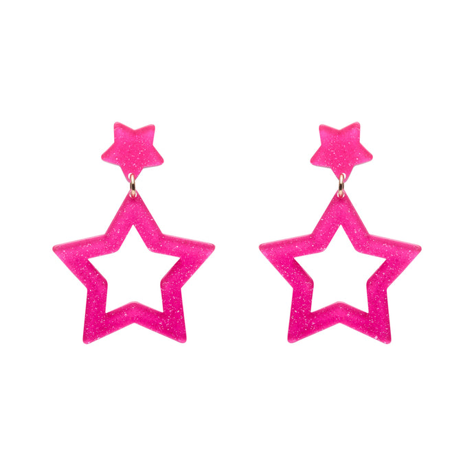 Pink Double Star Drop Earrings - Erstwilder A Day At The Fair