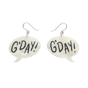 White G'DAY Drop Earrings - Erstwilder Australiana 2025