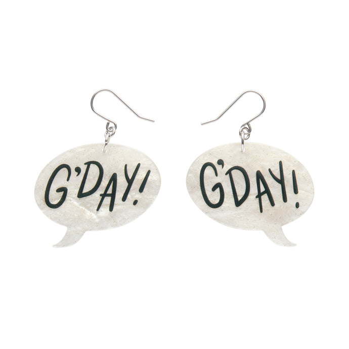 White G'DAY Drop Earrings - Erstwilder Australiana 2025