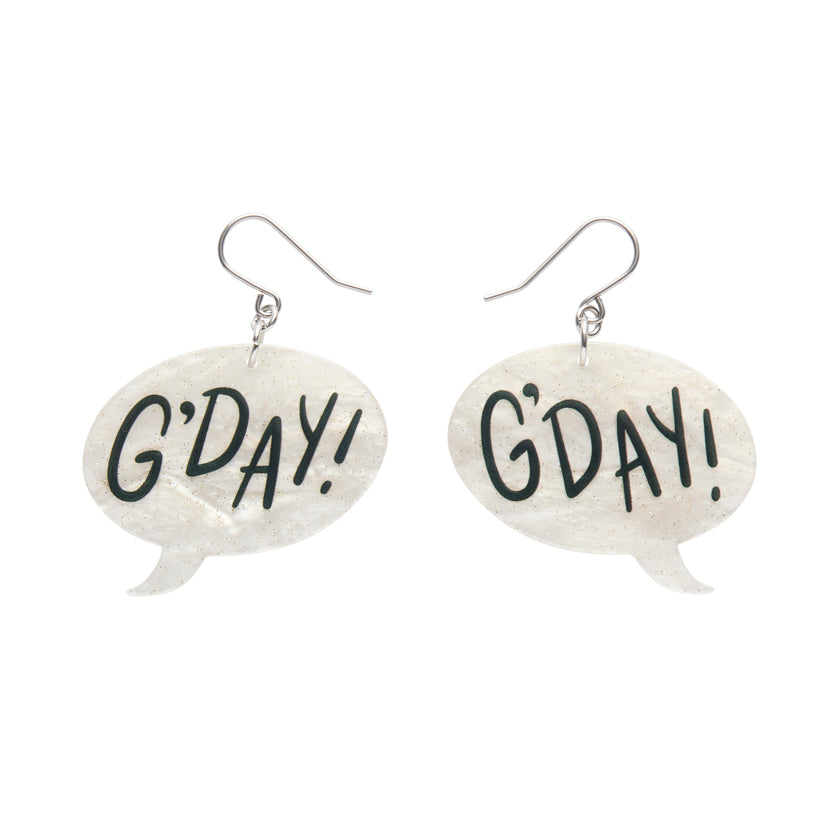 White G'DAY Drop Earrings - Erstwilder Australiana 2025