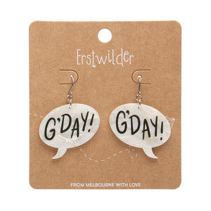 White G'DAY Drop Earrings - Erstwilder Australiana 2025