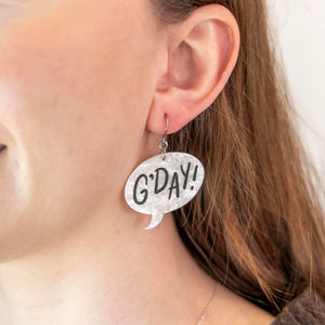 White G'DAY Drop Earrings - Erstwilder Australiana 2025