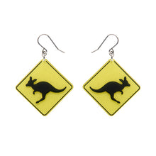 Load image into Gallery viewer, Yellow Kangaroo Sign Drop Earrings - Erstwilder Australiana 2025