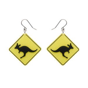 Yellow Kangaroo Sign Drop Earrings - Erstwilder Australiana 2025