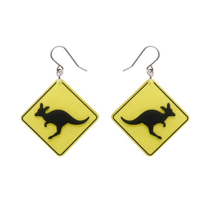 Yellow Kangaroo Sign Drop Earrings - Erstwilder Australiana 2025
