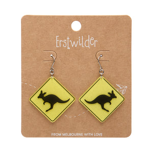 Yellow Kangaroo Sign Drop Earrings - Erstwilder Australiana 2025