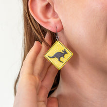 Load image into Gallery viewer, Yellow Kangaroo Sign Drop Earrings - Erstwilder Australiana 2025