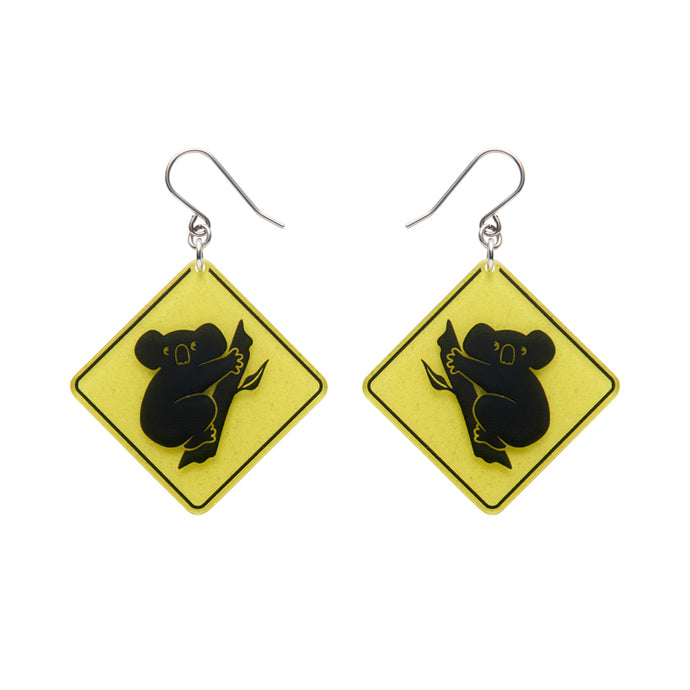 Yellow Koala Sign Drop Earrings - Erstwilder Australiana 2025