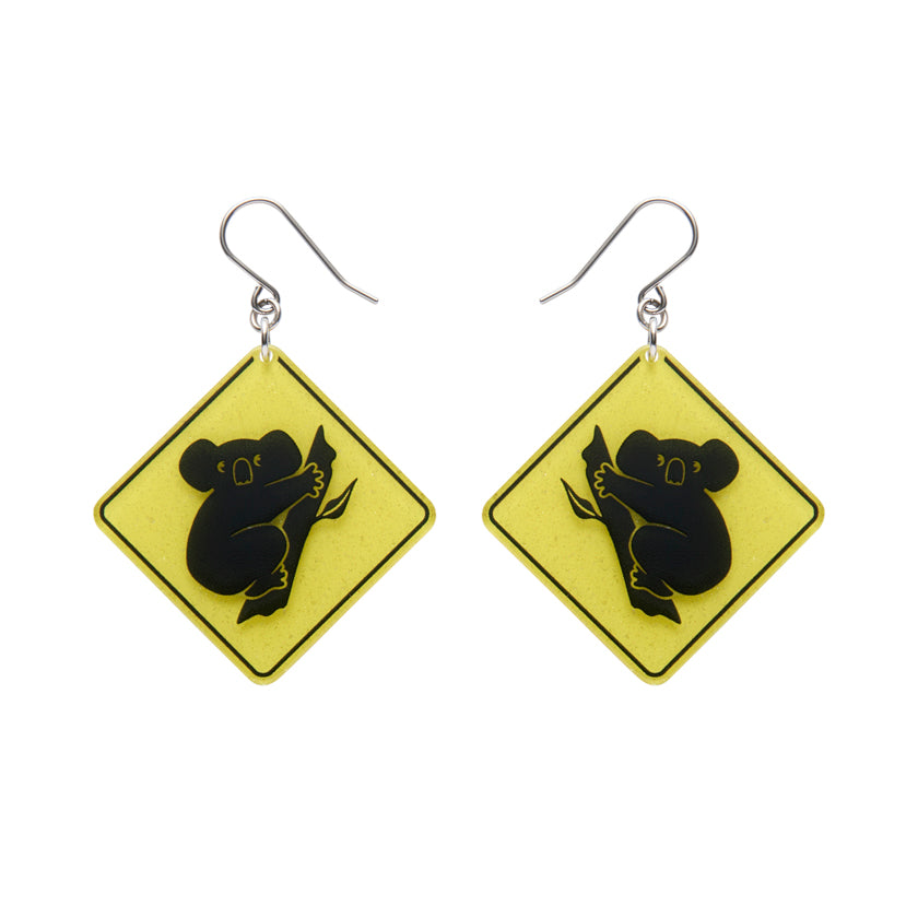 Yellow Koala Sign Drop Earrings - Erstwilder Australiana 2025