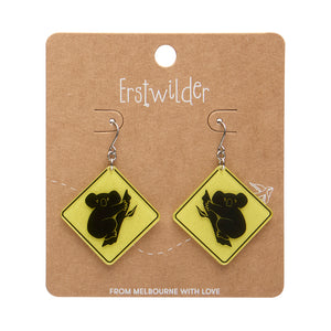 Yellow Koala Sign Drop Earrings - Erstwilder Australiana 2025