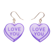 Load image into Gallery viewer, Purple Candy Heart Drop Earrings - Erstwilder Sweet Valentine