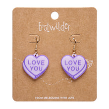 Load image into Gallery viewer, Purple Candy Heart Drop Earrings - Erstwilder Sweet Valentine