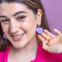 Load image into Gallery viewer, Purple Candy Heart Drop Earrings - Erstwilder Sweet Valentine