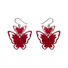 Load image into Gallery viewer, Red Double Butterfly Drop Earrings - Erstwilder By Your Side