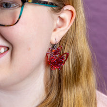Load image into Gallery viewer, Red Double Butterfly Drop Earrings - Erstwilder By Your Side
