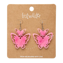 Load image into Gallery viewer, Pink Double Butterfly Drop Earrings - Erstwilder By Your Side