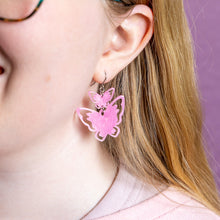 Load image into Gallery viewer, Pink Double Butterfly Drop Earrings - Erstwilder By Your Side