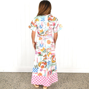 "Willow" Short Sleeve Maxi Dress in Escape to Paradise Print - Palm Cove