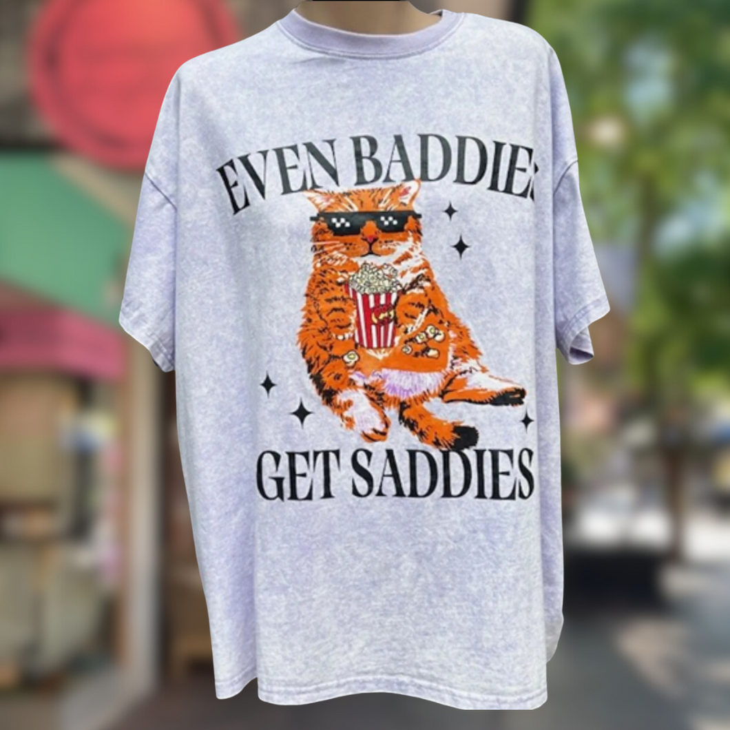 'Even Baddies Get Saddies' Lilac Acid Wash Tee - By Frankie