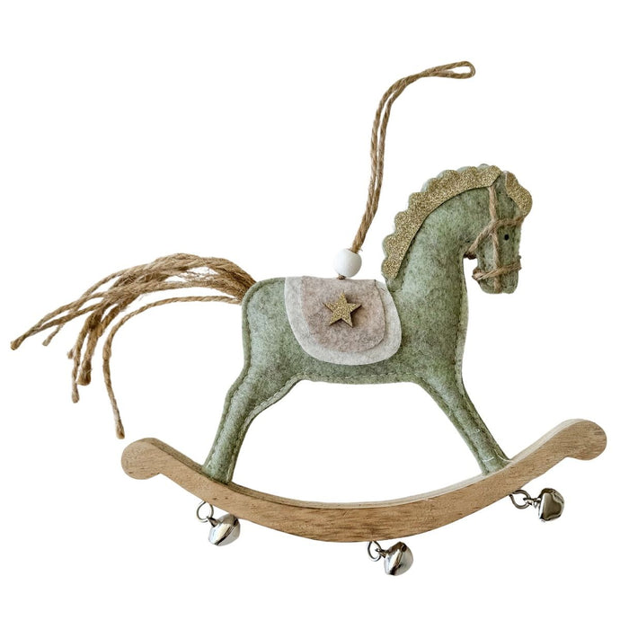 Sage Felt Rocking Horse Hanging Decoration