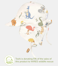 Load image into Gallery viewer, Baby flap cap with australian animal print and WIRES Australia logo