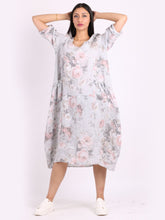 Load image into Gallery viewer, &#39;Edith&#39; Light Grey Floral 100% Linen Slouchy Dress