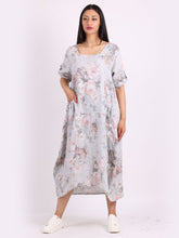 Load image into Gallery viewer, &#39;Edith&#39; Light Grey Floral 100% Linen Slouchy Dress
