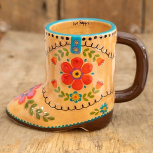 'Live Happy' Boot Folk Art Mug