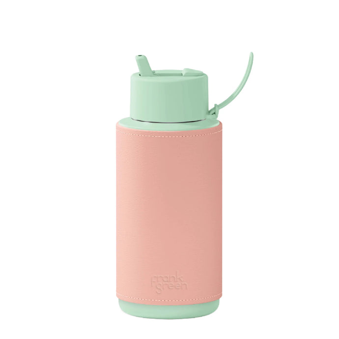 Mint Gelato Bottle with Blushed Cactus Leather Sleeve 34oz/1L - Frank Green