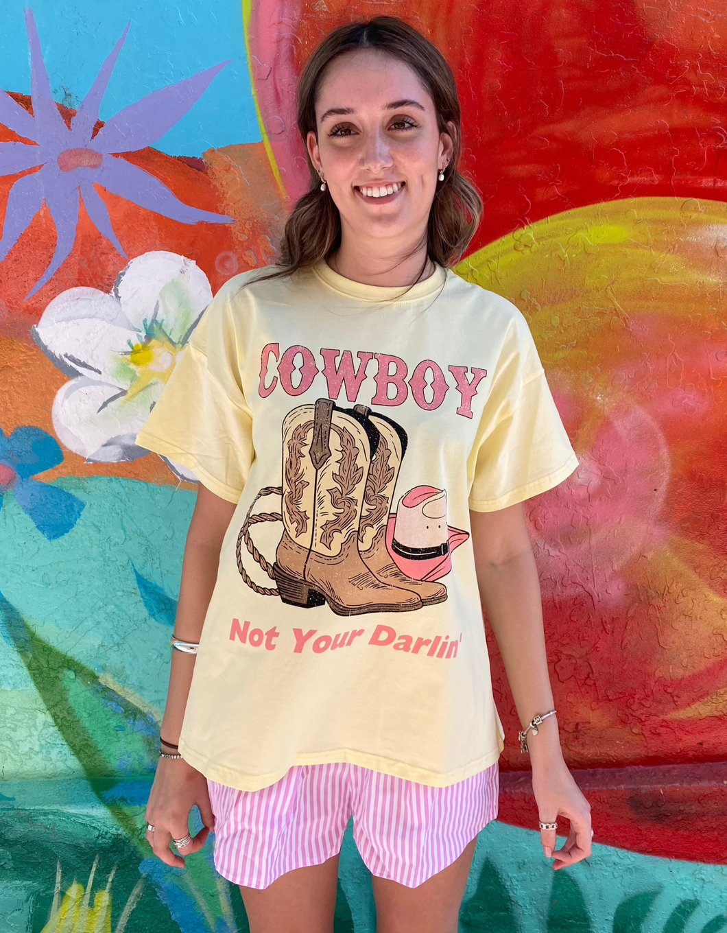 'Not Your Darlin' Yellow/Pink Cowboy T-Shirt Set - By Frankie