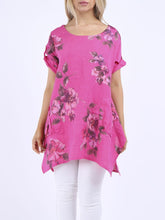 Load image into Gallery viewer, &#39;Bella&#39; Fuchsia Floral 100% Linen Tunic Top