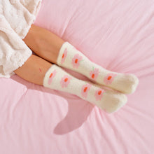 Load image into Gallery viewer, Cream Flower Fuzzy Bed Socks
