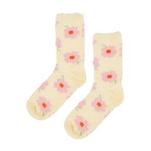 Load image into Gallery viewer, Cream Flower Fuzzy Bed Socks