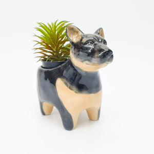 Georgie Dog Planter Black & Brown 9cm