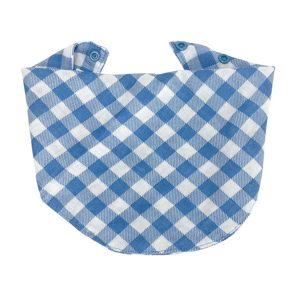 Blue Gingham Bamboo/Cotton Muslin Bib