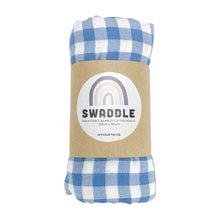 Load image into Gallery viewer, Blue Gingham Bamboo/Cotton Muslin Swaddle