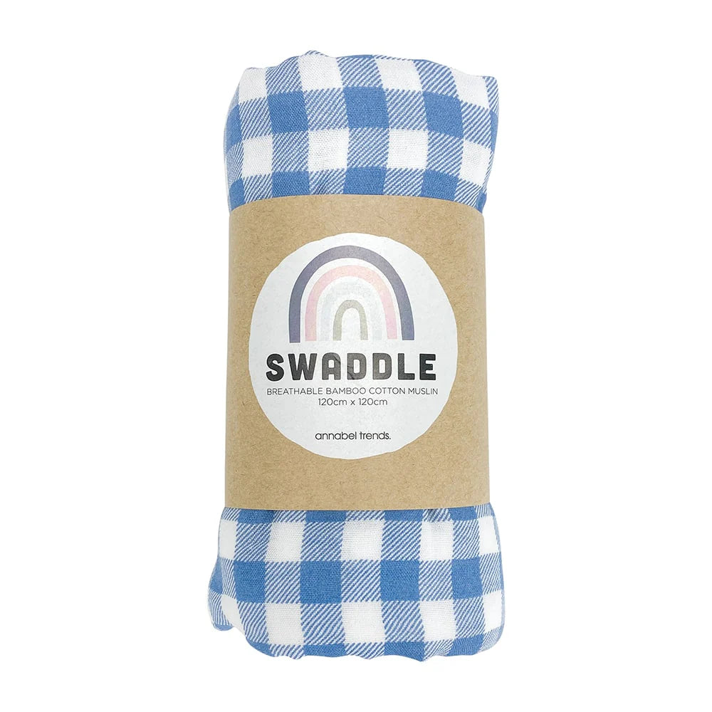 Blue Gingham Bamboo/Cotton Muslin Swaddle