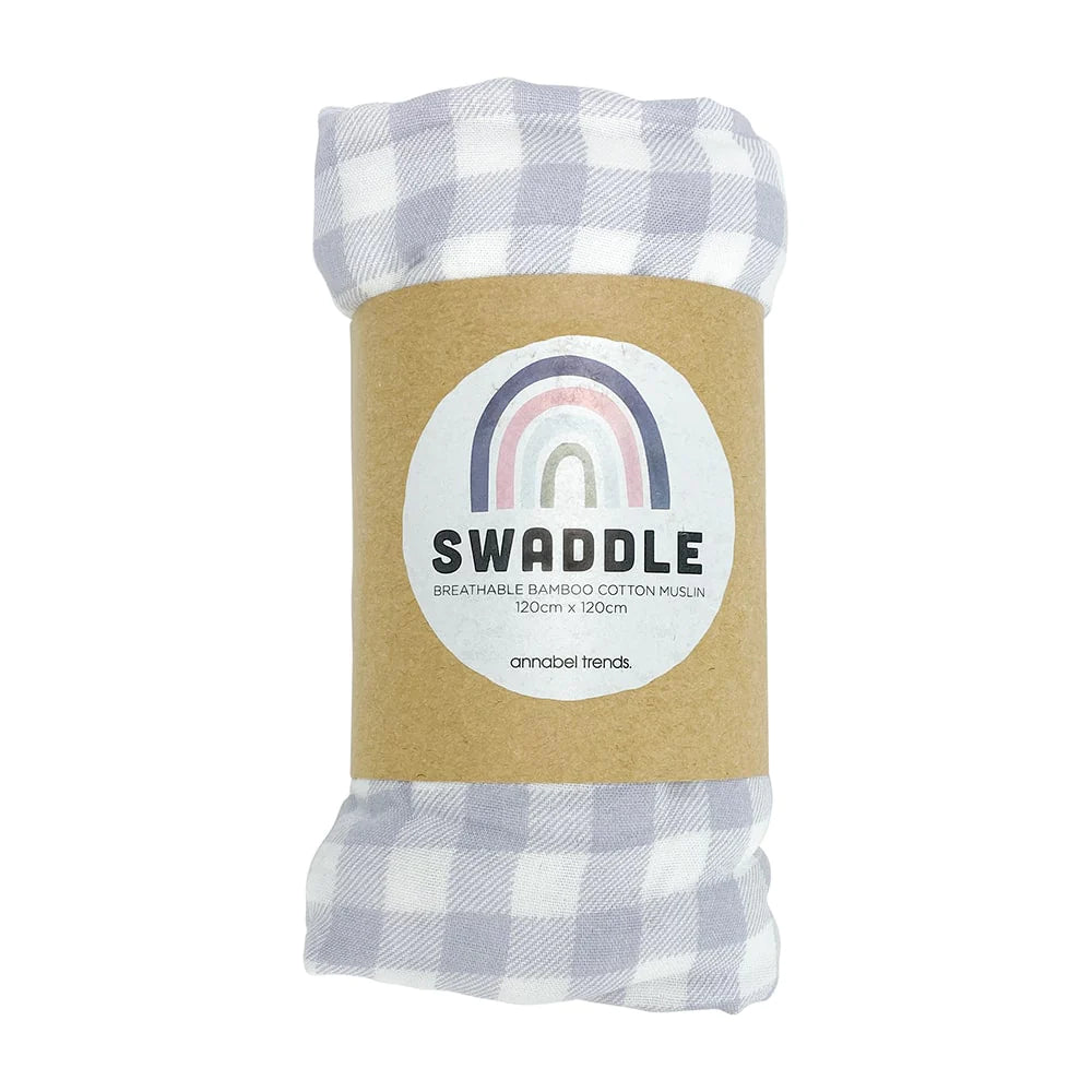Grey Gingham Bamboo/Cotton Muslin Swaddle
