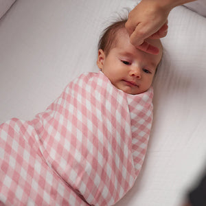 Pink Clay Gingham Bamboo/Cotton Muslin Swaddle