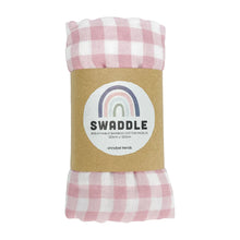 Load image into Gallery viewer, Pink Clay Gingham Bamboo/Cotton Muslin Swaddle